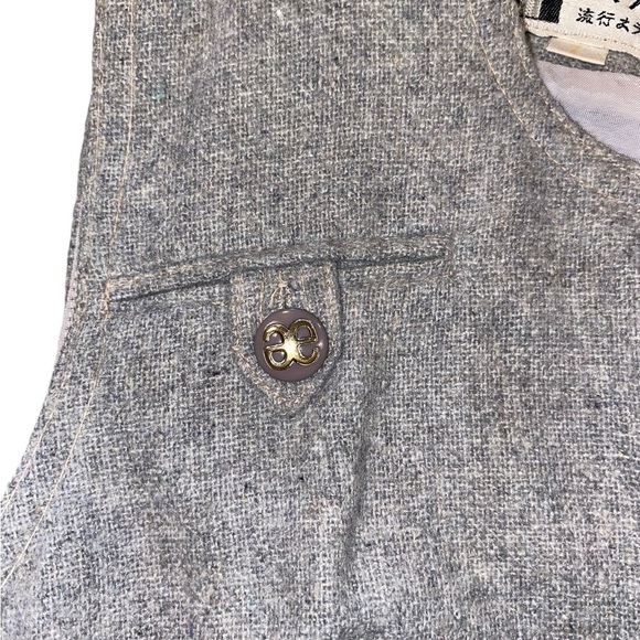 Vintage mid century 50s wool sleeveless grey red twee dress Academia winter chic - Picture 2 of 8